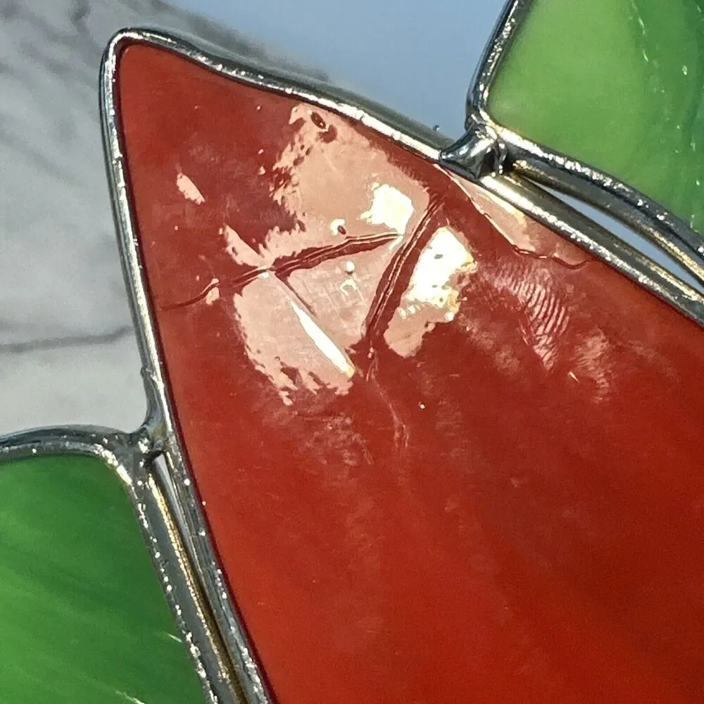 Stained‎ Glass Pointsettia Christmas Flower Wreath Door Window Decor Sun Catcher